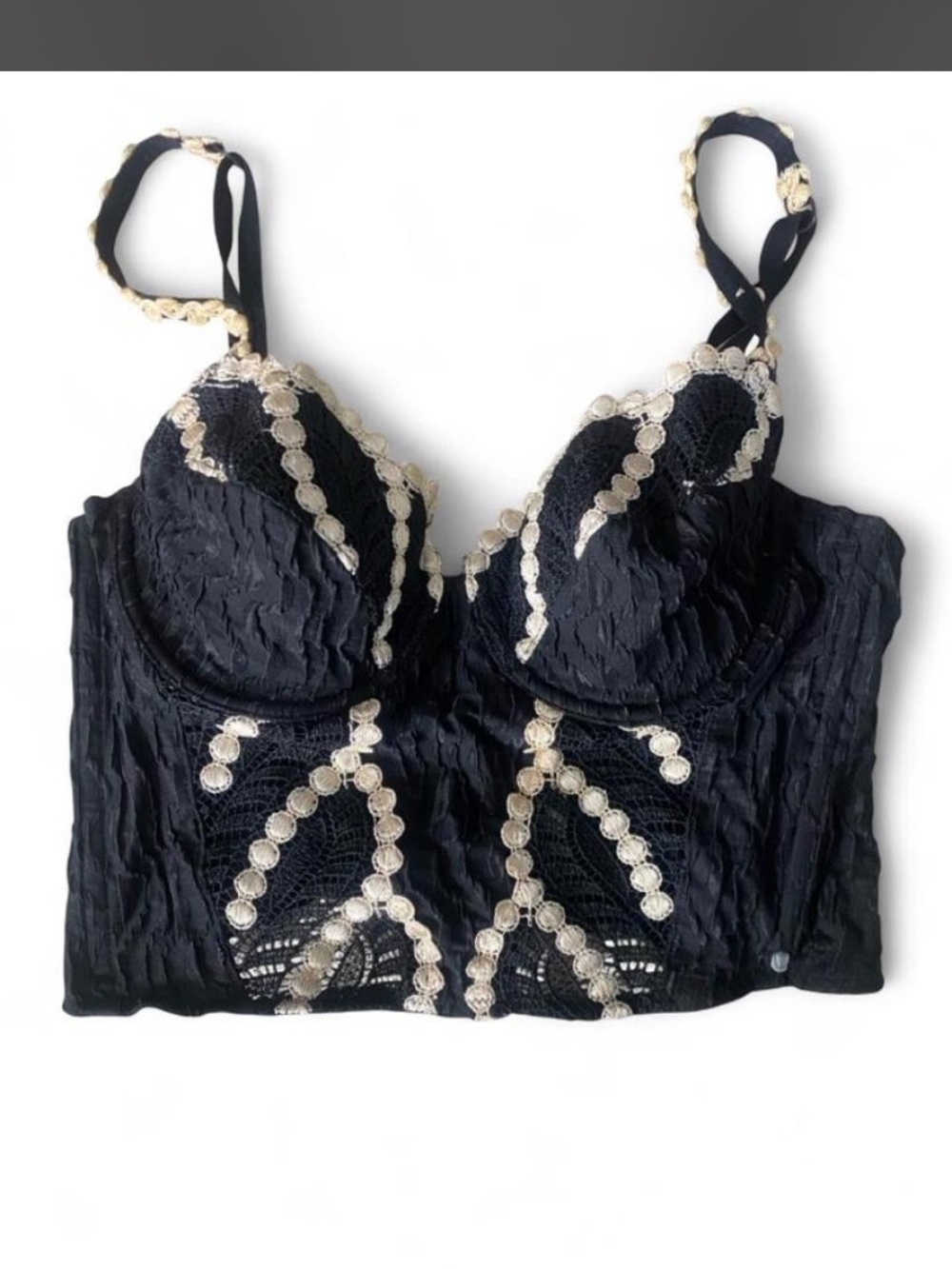 Simone Perele Black Longline Bra with Cream Lace Accents